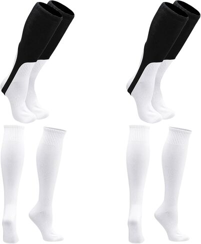 Cuffbow 4 Pairs Baseball Stirrups and Sanitary Socks Set 2 Pair 7 Inch Black Baseball Softball Stirrups 2 Pairs White Under Stirrup Liner Sock for Multi Sports Field Hockey Football Socks Youth Adults in Saudi Arabia