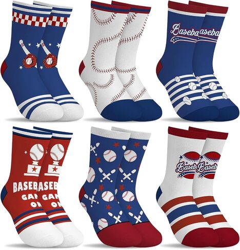 6 Pairs Kids Boys Socks Cartoon Baseball Stripes Five-pointed star Red Blue Breathable Crew Sock aged for 2-11Years in Saudi Arabia