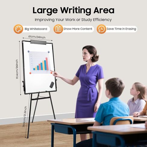 Magnetic Whiteboard Easel Stand, 36" x 24" Adjustable Height Dry Erase Board with Tripod Stand, Portable Flipchart & Presentation Board for Office, Home, Classroom in Kuwait