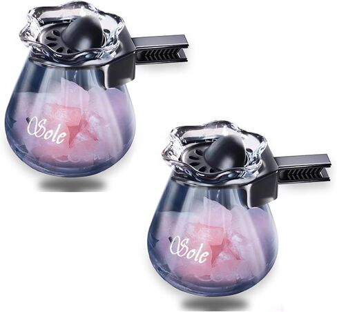 Car Diffuser Glass Bottles with Crystals Natural Stone for Spreading Essential Oils,Blue Lotus Design Glass jar as air freshener Vent Clip,car Vent Decor Accessories Pack of 2 (Pink + Pink) in Kuwait