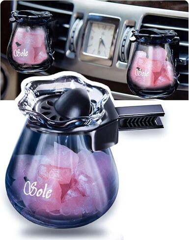 Car Diffuser Glass Bottles with Crystals Natural Stone for Spreading Essential Oils,Blue Lotus Design Glass jar as air freshener Vent Clip,car Vent Decor Accessories Pack of 2 (Pink + Pink) in Kuwait