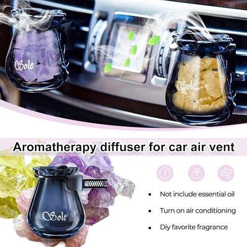 Car Diffuser Glass Bottles with Crystals Natural Stone for Spreading Essential Oils,Blue Lotus Design Glass jar as air freshener Vent Clip,car Vent Decor Accessories Pack of 2 (Pink + Pink) in Kuwait