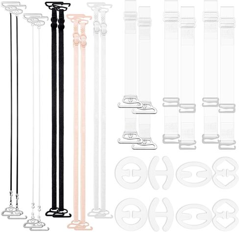 24Pcs Clear Bra Straps, Adjustable Bra Straps Replacement, Non-Slip Shoulder Straps with Clips, Multiple Colors Styles for Women Girls Strapless Brassiere Dresses Dance Daily Wear in Saudi Arabia