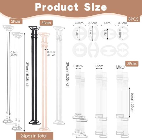 24Pcs Clear Bra Straps, Adjustable Bra Straps Replacement, Non-Slip Shoulder Straps with Clips, Multiple Colors Styles for Women Girls Strapless Brassiere Dresses Dance Daily Wear in Saudi Arabia