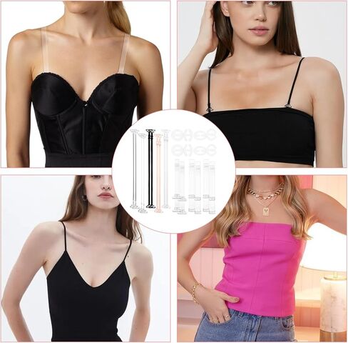 24Pcs Clear Bra Straps, Adjustable Bra Straps Replacement, Non-Slip Shoulder Straps with Clips, Multiple Colors Styles for Women Girls Strapless Brassiere Dresses Dance Daily Wear in Saudi Arabia