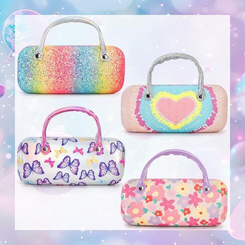 Frcctre 4 Pack Hard Shell Eyeglasses Cases, Portable Small Sunglasses Pouch with Handle, Sparkle Glitter Protective Glasses Case Eyeglasses Purse Makeup Storage Bag Pouch in Saudi Arabia
