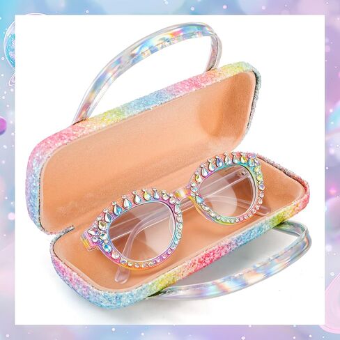 Frcctre 4 Pack Hard Shell Eyeglasses Cases, Portable Small Sunglasses Pouch with Handle, Sparkle Glitter Protective Glasses Case Eyeglasses Purse Makeup Storage Bag Pouch in Saudi Arabia