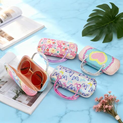 Frcctre 4 Pack Hard Shell Eyeglasses Cases, Portable Small Sunglasses Pouch with Handle, Sparkle Glitter Protective Glasses Case Eyeglasses Purse Makeup Storage Bag Pouch in Saudi Arabia