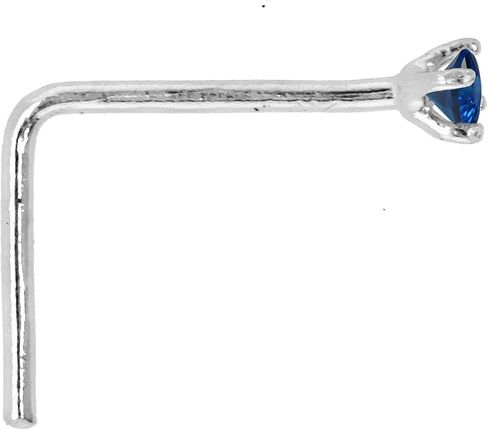 Jewelry Avalanche 22G Solid 14Kt Gold L-Shape Nose Stud with real Blue Sapphire Gemstone, 14kt Yellow Gold or 14kt White Gold Prong Setting - September Birthstone Nose Ring-LSWG_SP-1.5MM in Saudi Arabia