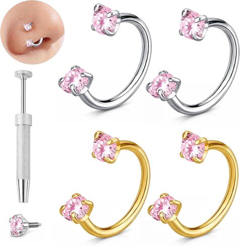 18G Horseshoe Nose Ring for Women Surgical Steel TItanium Horseshoe Nose Rings Silver Double Stud Nostril Ring Crokscrew Nostril Rings Hoop 18 Gauge Earring Labret Lip Cartilage Piercing Jewelry 8mm in Saudi Arabia
