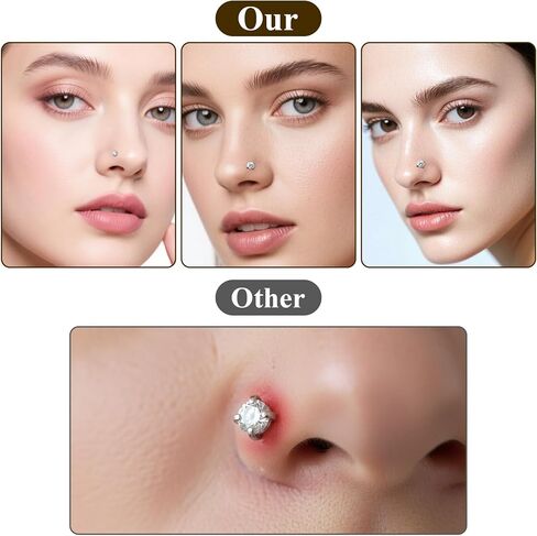 10Pcs Nose Piercing Studs, Nose Screw 20G Corkscrew L-Shaped Jewelry with 2mm Stainless Steel White Zirconia Silver Nose Rings for Women (Silver) in Saudi Arabia