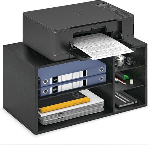 MARTY Printer Stand with Storage for Desk Large Desktop Printer Stand Desk Organizer with Paper Storage Holder File Organizer Wooden Printer Shelf Riser for Home/Office, Black in Kuwait