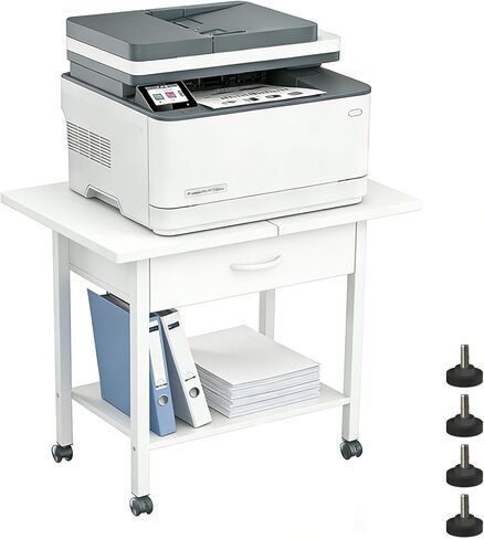 Large 22" x 15" Under Desk Printer Stand, 2-Tier Shelf Printer Table with Storage Fabric Drawer and Wheels, Rolling Cart for Home Office Fits 3D Printer, Scanner (Black) in Saudi Arabia