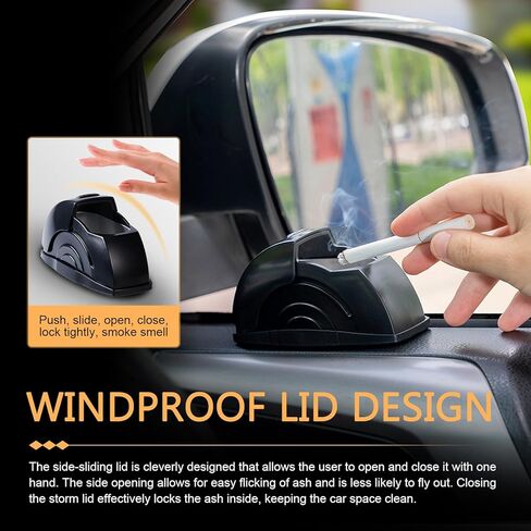 Car Ashtray, Portable Vehicle Cigarette Ash Container with Sealed Lid, Detachable Stainless Steel Insulated Inner Liner, Universal for Most Cars, Trucks, SUVs (Black) in Kuwait