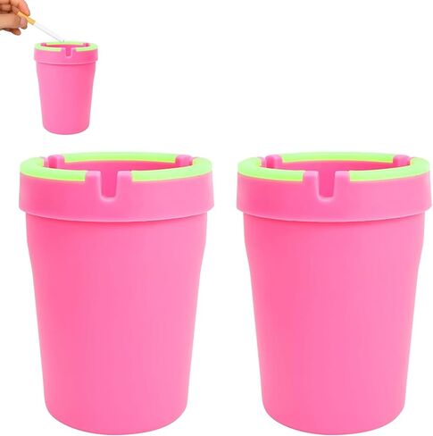 MLY 2 Pcs Smokeless Car Ashtray, Portable Car Ashtrays for Cup Holder Smell Proof, Multifunctional Glow in The Dark Interior Ash Trash Holder, Fit for Cars, Trucks, Suvs (Pink) in Saudi Arabia