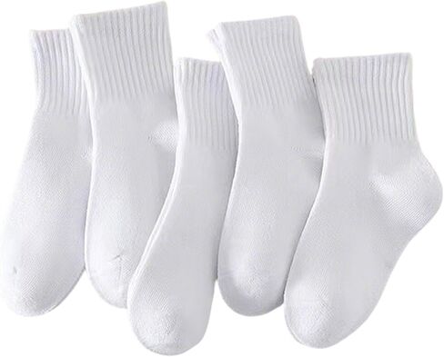 5 Pairs Kids Athletic Crew Socks, White Cotton Sports Socks for Boys Girls 5-8 Years, Youth Thin Casual School Socks in Saudi Arabia