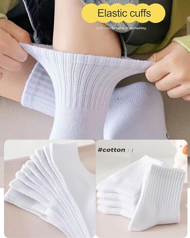 5 Pairs Kids Athletic Crew Socks, White Cotton Sports Socks for Boys Girls 5-8 Years, Youth Thin Casual School Socks in Saudi Arabia