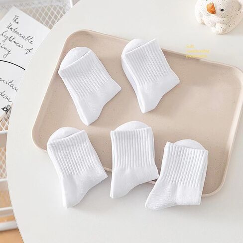 5 Pairs Kids Athletic Crew Socks, White Cotton Sports Socks for Boys Girls 5-8 Years, Youth Thin Casual School Socks in Saudi Arabia