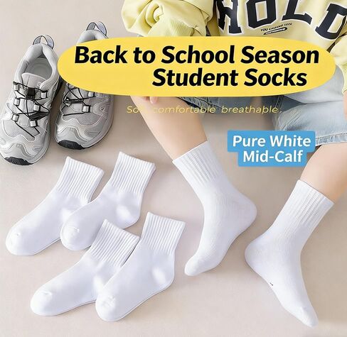 5 Pairs Kids Athletic Crew Socks, White Cotton Sports Socks for Boys Girls 5-8 Years, Youth Thin Casual School Socks in Saudi Arabia