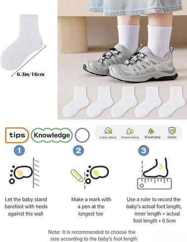 5 Pairs Kids Athletic Crew Socks, White Cotton Sports Socks for Boys Girls 5-8 Years, Youth Thin Casual School Socks in Saudi Arabia