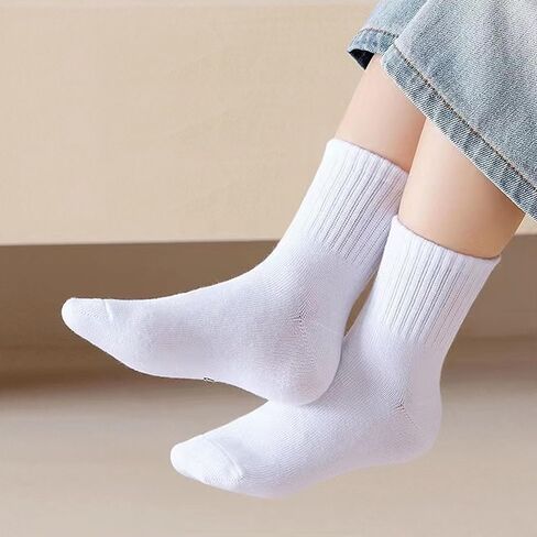 5 Pairs Kids Athletic Crew Socks, White Cotton Sports Socks for Boys Girls 5-8 Years, Youth Thin Casual School Socks in Saudi Arabia