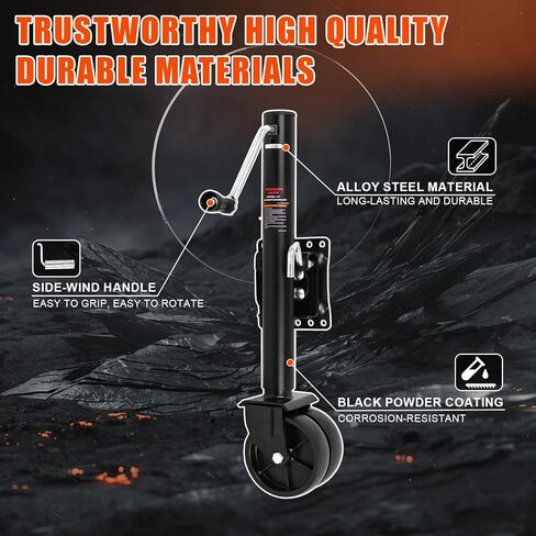 2000 lbs Trailer Jack with 12" Adjustable Height & Dual 6" Wheels - Heavy Duty Drop Leg Stabilizer for RV Camper Travel Trailer, Bolt-Down Mounting & Black Powder Coated Finish in Kuwait