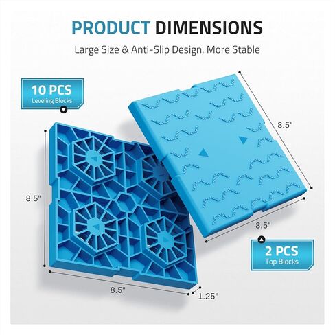 كتل تسوية PAULINN RV 12 حزمة، كتل تسوية العربة شديدة التحمل مع شريطين فيلكرو، كتل RV متينة متشابكة للعجلات الفردية والمزدوجة، كتل جاك قابلة للتكديس، ارتفاع قابل للتخصيص، أزرق in Kuwait