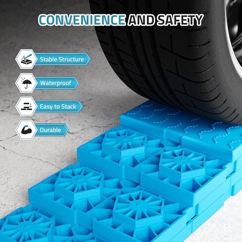 كتل تسوية PAULINN RV 12 حزمة، كتل تسوية العربة شديدة التحمل مع شريطين فيلكرو، كتل RV متينة متشابكة للعجلات الفردية والمزدوجة، كتل جاك قابلة للتكديس، ارتفاع قابل للتخصيص، أزرق in Kuwait