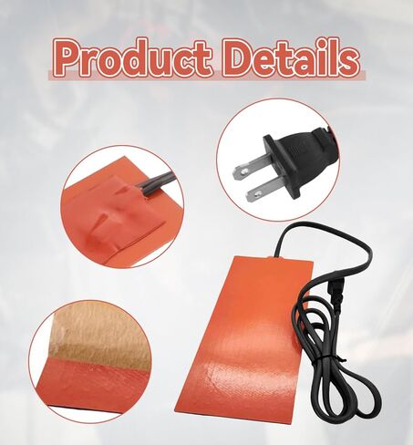 3Pcs Silicone Car Engine Oil Heater Pad, 2" x 6", 110V, 50W, Orange, Constant Temp 60-70C (140-158F), Starts Below 40C (104F), Stops Above 90C (194F), Easy Install, Waterproof, Versatile Use in Saudi Arabia