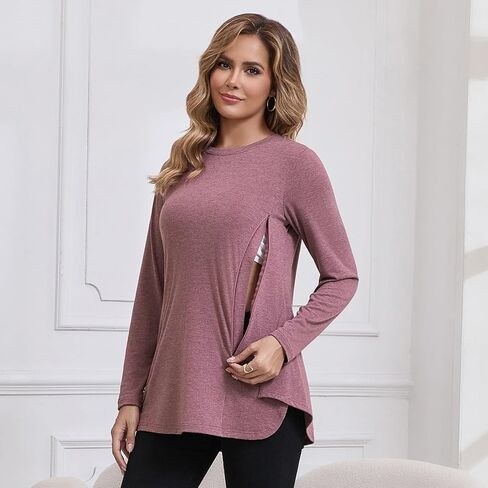 GINKANA Women's 3-Pack Nursing Tops Hidden Zippers Breastfeeding Shirts Loose Fit Maternity Breast Pumping Tops,Black/Green/Burgundy,XL in Saudi Arabia