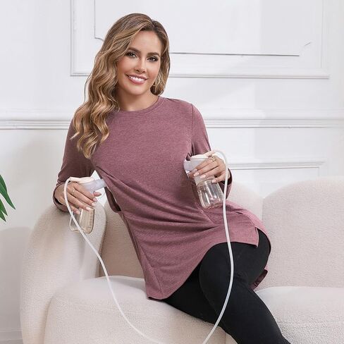 GINKANA Women's 3-Pack Nursing Tops Hidden Zippers Breastfeeding Shirts Loose Fit Maternity Breast Pumping Tops,Black/Green/Burgundy,XL in Saudi Arabia