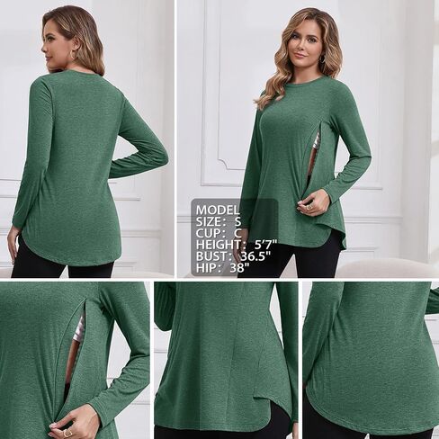 GINKANA Women's 3-Pack Nursing Tops Hidden Zippers Breastfeeding Shirts Loose Fit Maternity Breast Pumping Tops,Black/Green/Burgundy,XL in Saudi Arabia