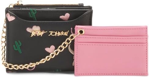 Betsey Johnson Martini Toss Card Case with Chain Wristlet, Black Embroidered Polyurethane, 4.75 x 3.5 Inches, 2 Piece Set in Saudi Arabia