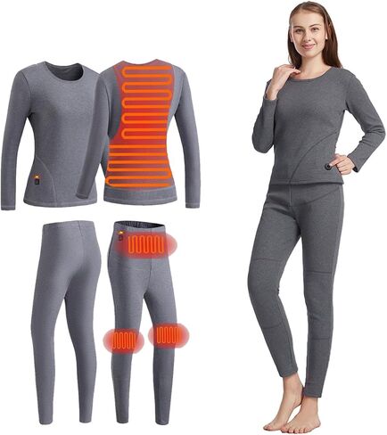 Heated Thermal Underwear for Women Electric Heating Undershirt Top Bottom Set Fleece Lined Base Layer Long Johns in Saudi Arabia