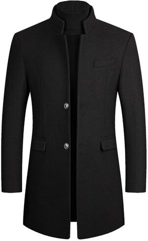 Lu's Chic Men's Wool Pea Coat Single Breasted Winter Slim Fit Thick Quilted Trench Coat Business Casual Jackets & Coats in Saudi Arabia