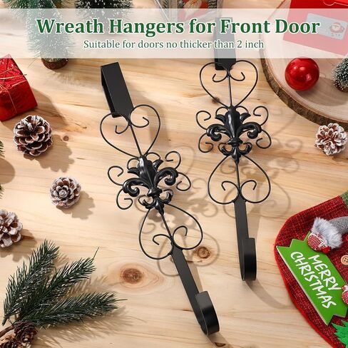 2 Pack Black Wreath Hangers for Front Door Heavy Duty Metal Wreath Hook 15.5 Inch Black Door Hanger Elegant Design Decor Wreaths Hanger for Easter Christmas Indoor Outdoor in Saudi Arabia