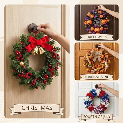 Wreath Hanger, Heavy Duty Wreath Hangers for Front Door, Modern Walnut Wood Adhesive Hook for Christmas/Valentine/Easter/Halloween/Thanksgiving, Outdoor/Indoor Glass, No Drilling, [3-Pack] in Saudi Arabia
