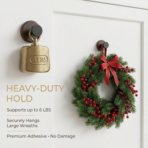 Wreath Hanger, Heavy Duty Wreath Hangers for Front Door, Modern Walnut Wood Adhesive Hook for Christmas/Valentine/Easter/Halloween/Thanksgiving, Outdoor/Indoor Glass, No Drilling, [3-Pack] in Saudi Arabia