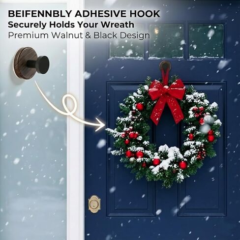 Wreath Hanger, Heavy Duty Wreath Hangers for Front Door, Modern Walnut Wood Adhesive Hook for Christmas/Valentine/Easter/Halloween/Thanksgiving, Outdoor/Indoor Glass, No Drilling, [3-Pack] in Saudi Arabia