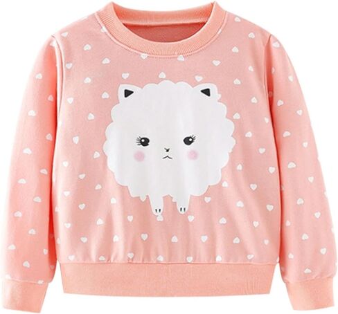 Girl Sweatshirt, Cotton Long Sleeve Cute Animal Heart Print For Spring Fall Winter Casual Daily School Party for 3-8 Years in Saudi Arabia