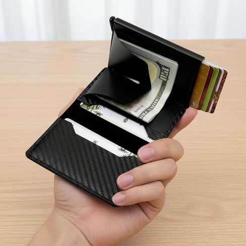 Men's black Card Wallet, RFID Blocking & Carbon Fiber Style, with Quick-Access Card Box, Holds 7-9 Cards & Cash Slot in Saudi Arabia