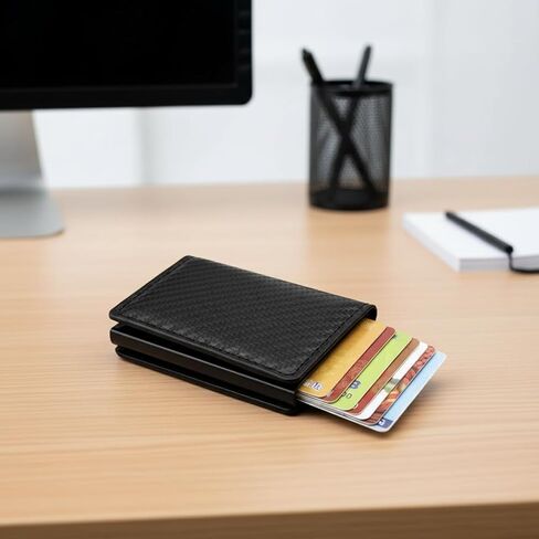 Men's black Card Wallet, RFID Blocking & Carbon Fiber Style, with Quick-Access Card Box, Holds 7-9 Cards & Cash Slot in Saudi Arabia