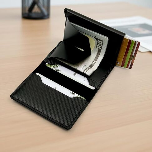 Men's black Card Wallet, RFID Blocking & Carbon Fiber Style, with Quick-Access Card Box, Holds 7-9 Cards & Cash Slot in Saudi Arabia