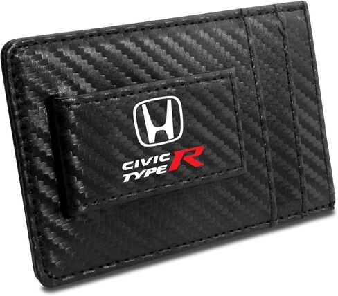 iPick Image Honda Civic Type R Black Carbon Fiber Leather Wallet RFID Block Card Case Money Clip, 4-3/8" x 2-3/4" in Saudi Arabia