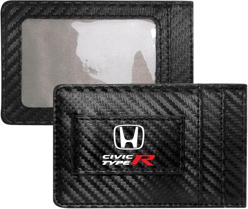 iPick Image Honda Civic Type R Black Carbon Fiber Leather Wallet RFID Block Card Case Money Clip, 4-3/8" x 2-3/4" in Saudi Arabia