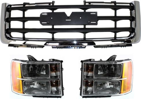 مجموعة المصابيح الأمامية البديلة من سوير (الشبكة والسائق + هالوجين الركاب) تناسب سيارة GMC Sierra 1500 4.3L V6 2008-2013 in Saudi Arabia