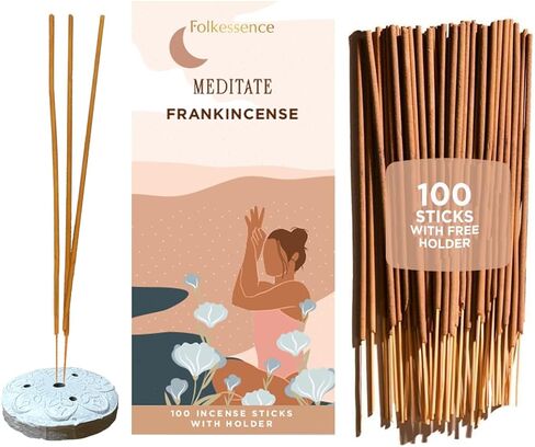 Folkulture Church Incense Sticks with Holder (100 Sticks) | Frankincense & Myrrh Catholic Incense Stick for Prayer, Daily Worship | No Charcoal,Organic,Non Toxic, 45 Mins, Long Burning Insence-Sticks in Saudi Arabia