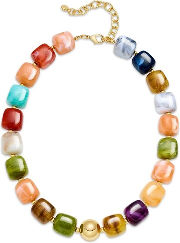 Colorful Beaded Choker Necklace for Women, Summer Beach Statement Resin Beads Necklace, Trendy Chunky Jewelry Women Gifts for Vacation Holiday in Kuwait