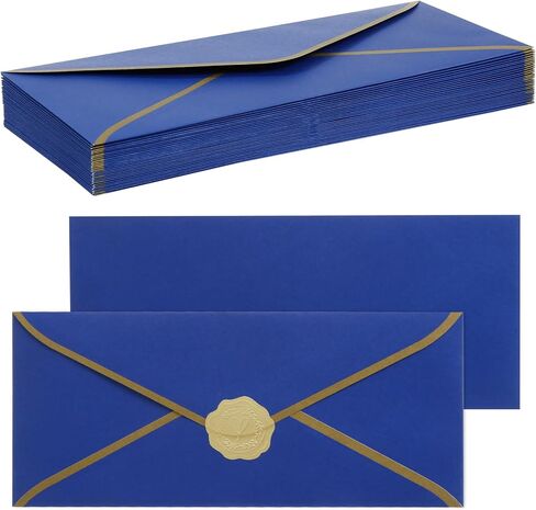 Vivin 30 Packs #10 Business Envelopes, 4-1/8 x 9-1/2 Inches, 24 LB, Blue Envelopes with Gold Stickers for Privacy Documents, Home & Office in Saudi Arabia