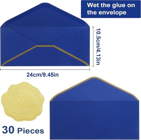 Vivin 30 Packs #10 Business Envelopes, 4-1/8 x 9-1/2 Inches, 24 LB, Blue Envelopes with Gold Stickers for Privacy Documents, Home & Office in Saudi Arabia